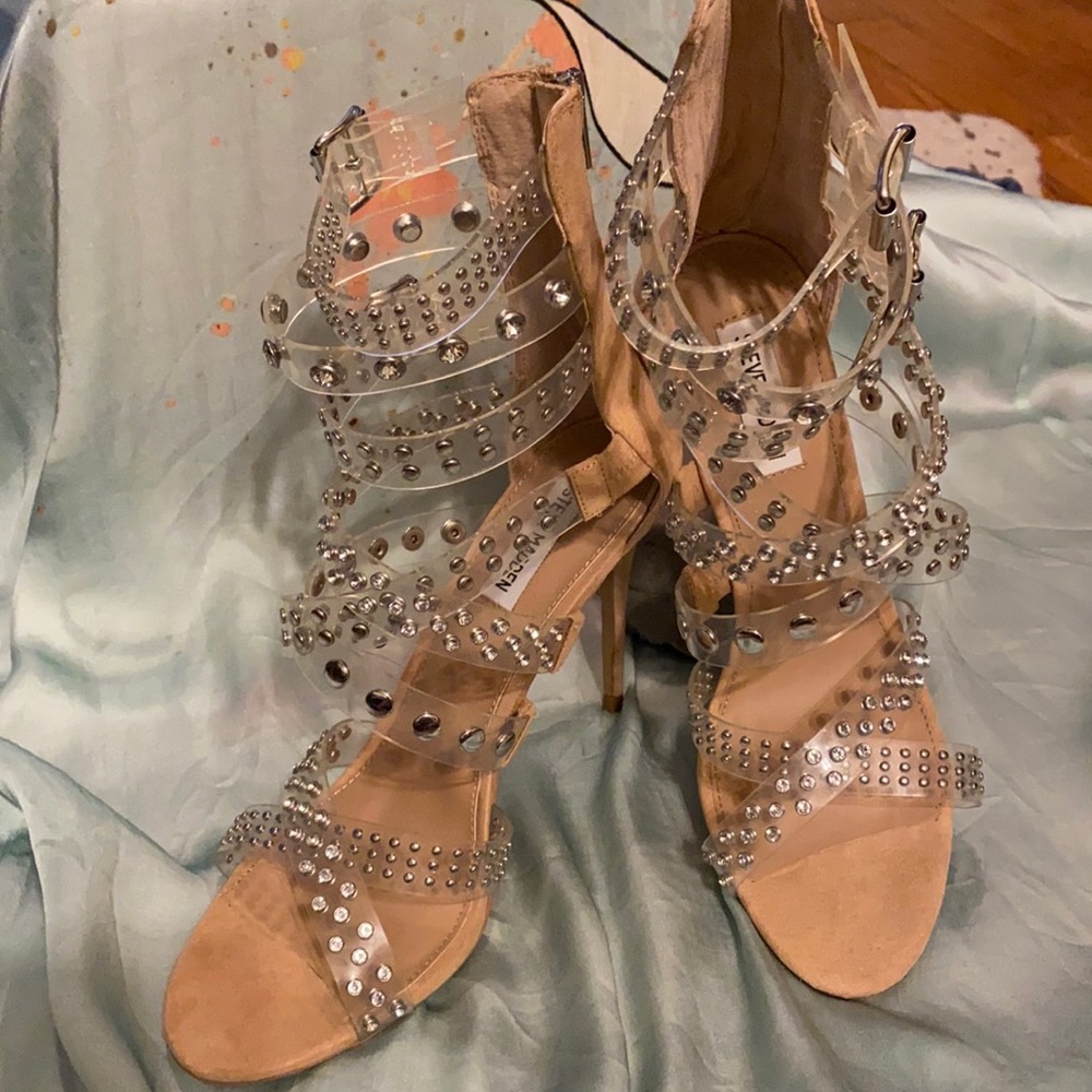 Steve Madden clear strappy rockstud pumps size 10